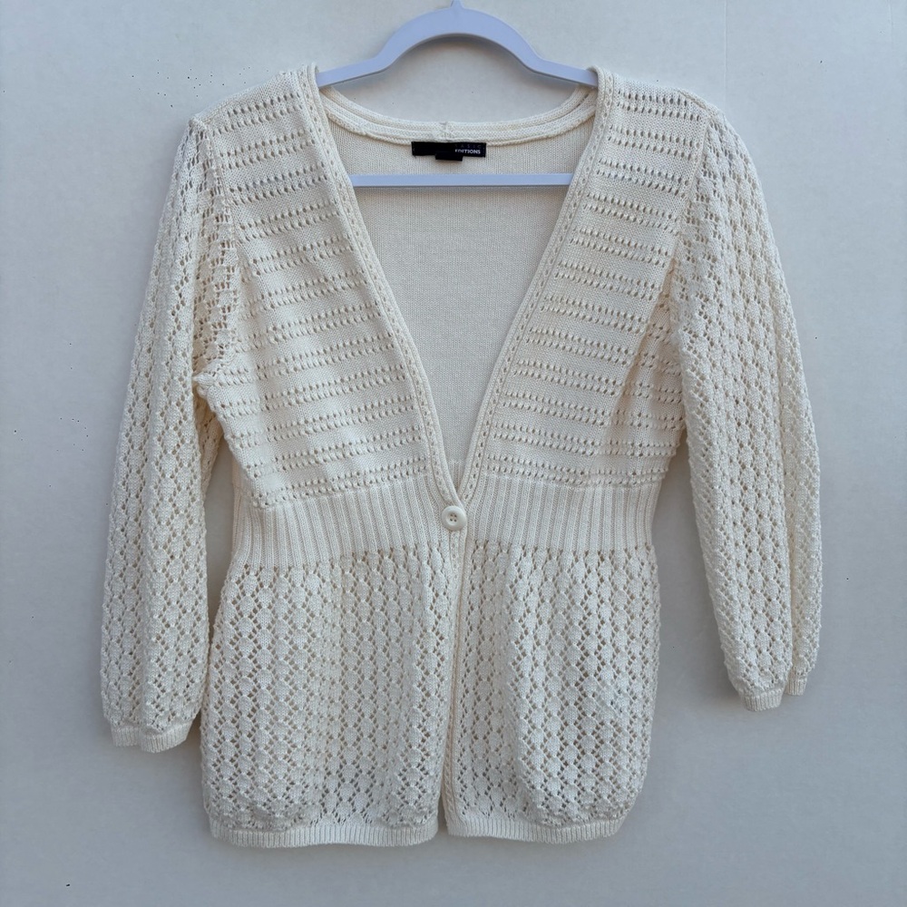 Basic Editions Cream Open-Knit Cardigan Small